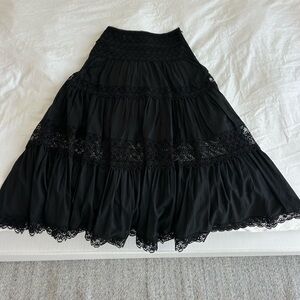 Charo Ruiz Ibiza Black Embroidered Linen Skirt